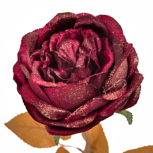 55cm Single Burgundy Glittered Rose (1)