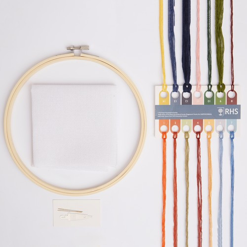 Contents of a garden tiger moth themed embroidery kit.