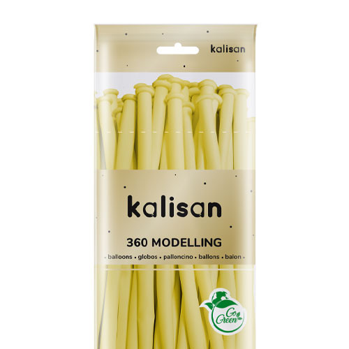 A pack of 50 360 Macaron Yellow Kalisan Entertainer Balloons - nozzles up for easy access!