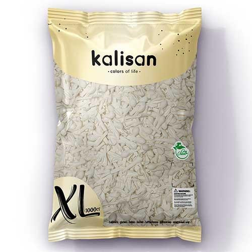 A pack of 1000 5" Standard White Latex Balloons, manufactured by Kalisan!
