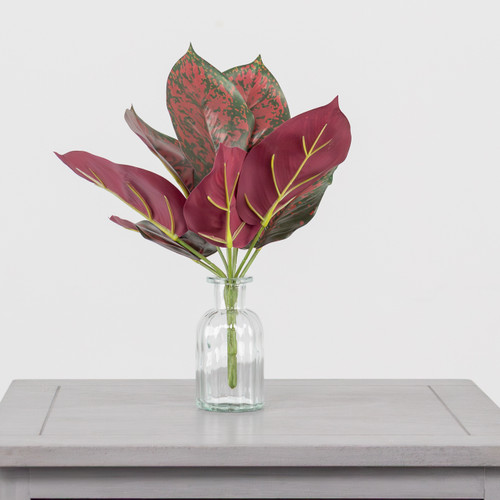 27cm Burgundy Polka Dot Leaf Bunch