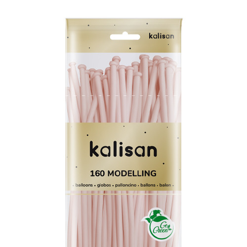 A pack of 50 160 Macaron Pale Pink Kalisan Entertainer Balloons - nozzles up for easy access!