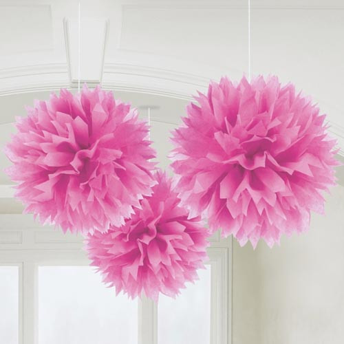 40cm Bright Pink Fluffy Paper Decorations (3)