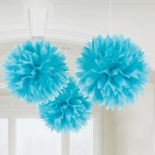 40cm Caribbean Blue Fluffy Paper Decorations (3)