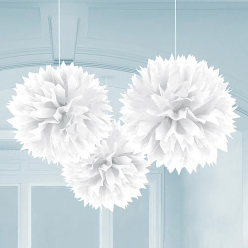 40cm White Fluffy Paper Decorations (3)