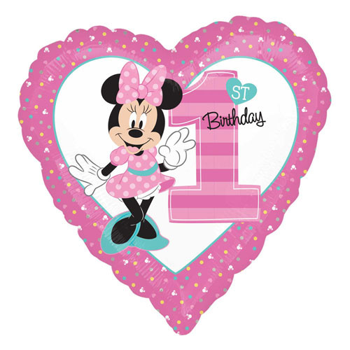18 inch Minnie Mouse 1st Birthday Heart Foil Balloon (1)