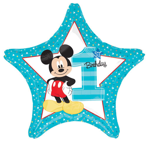 18 inch Mickey Mouse 1st Birthday Star Foil Balloon (1)