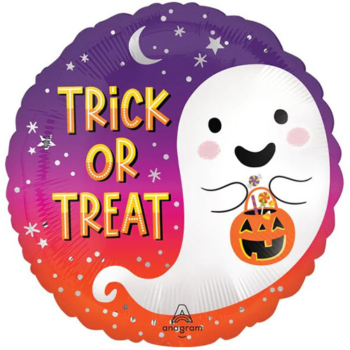 An 18 inch Trick or Treat Ghost Ombre Satin Foil Balloon, manufactured by Anagram!