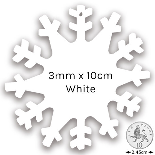 A 10cm white acrylic snowflake shape, manufacured by Nancy Loves. A 10cm white acrylic snowflake shape, manufacured by Nancy Loves.