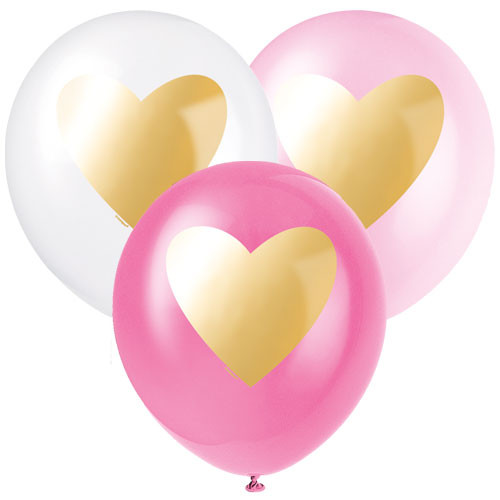 12 inch Gold Heart Assorted Latex Balloons (6)