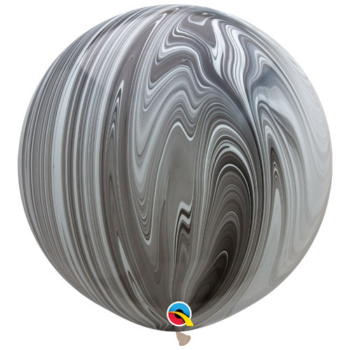 30" Black & White Rainbow SuperAgate Latex Balloons (2)