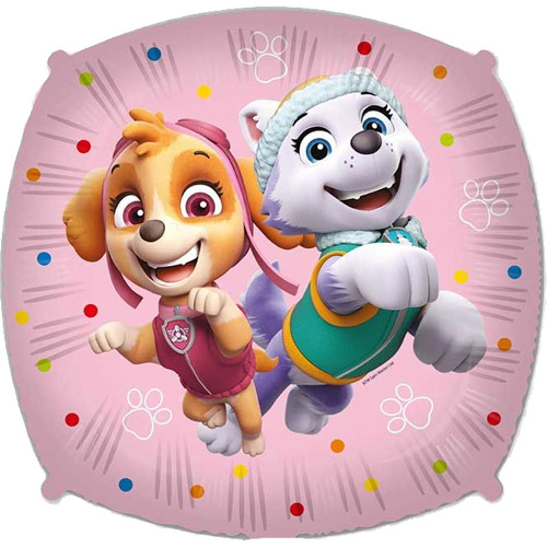 A  Paw Patrol Skye and Everest square character foil balloon, manufactured by Procos.