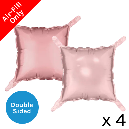 A pack of 4 14 inch Matte & Glossy Dusty Rose Square Foil Balloon Panels, manufactured by Party Deco. A pack of 4 14 inch Matte & Glossy Dusty Rose Square Foil Balloon Panels, manufactured by Party Deco.