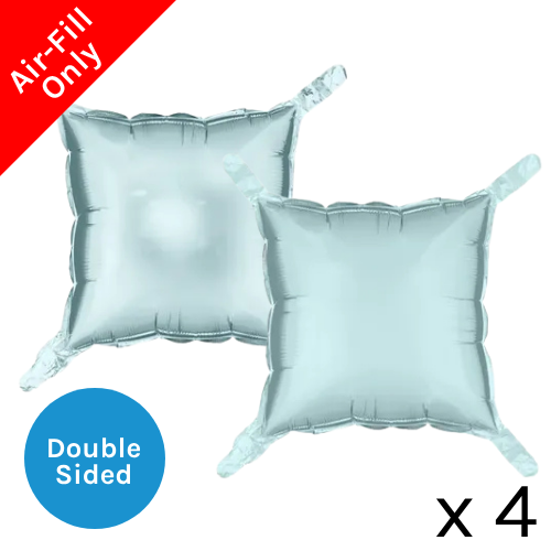 A pack of 4 14 inch Matte & Glossy Misty Blue Square Foil Balloon Panels, manufactured by Party Deco.