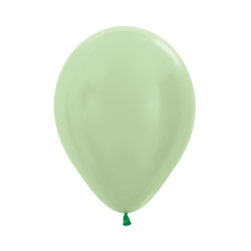 A pack of 50 5" Satin Green latex balloons.
