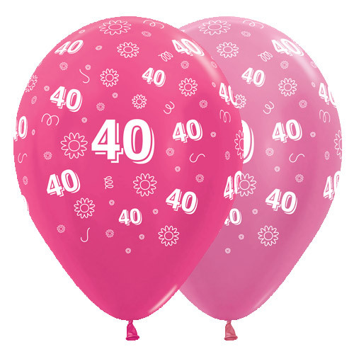 12 inch 40th Birthday Flowers Pink Assorted Latex Balloons (25)