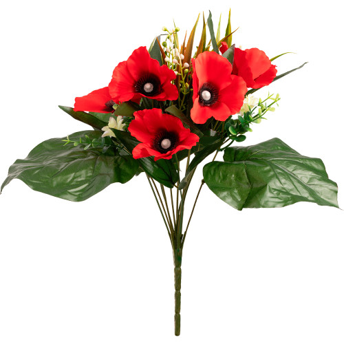 Artificial red poppy bush eleganza