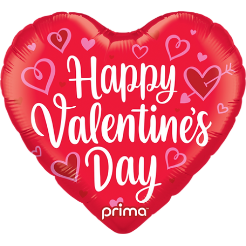 An 18 inch Happy Valentine's Day Whimsy Hearts Foil Balloon, manufactured by Prima!