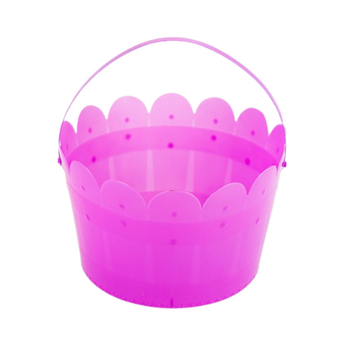 A purple plastic bucket with a scalloped edge A purple plastic bucket with a scalloped edge