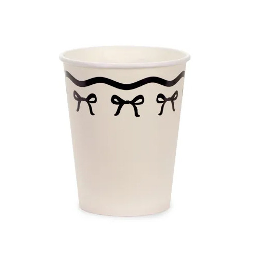 A pack of 6 Cream and Black Bows Paper Cups