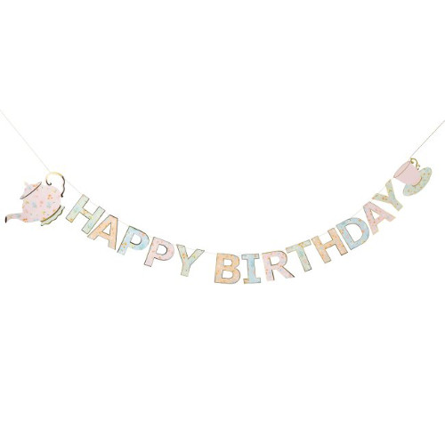 A floral tea party happy birthday banner A floral tea party happy birthday banner