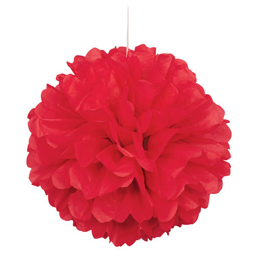 16 inch Red Tissue Paper Décor Puff Ball (1)