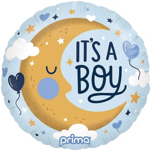 An 18 inch blue it's a boy moon foil balloon An 18 inch blue it's a boy moon foil balloon