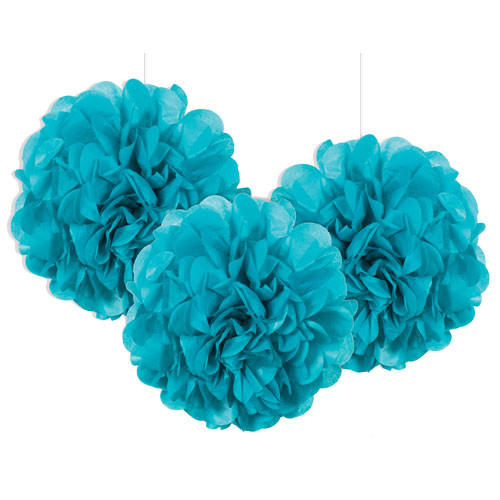 9 inch Teal Tissue Paper Décor Puff Balls (3)