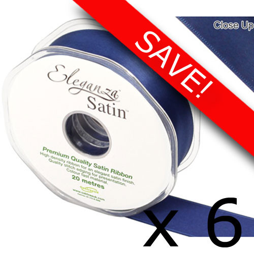 Pack of 6 Midnight Blue Satin Ribbon - 25mm x 20m