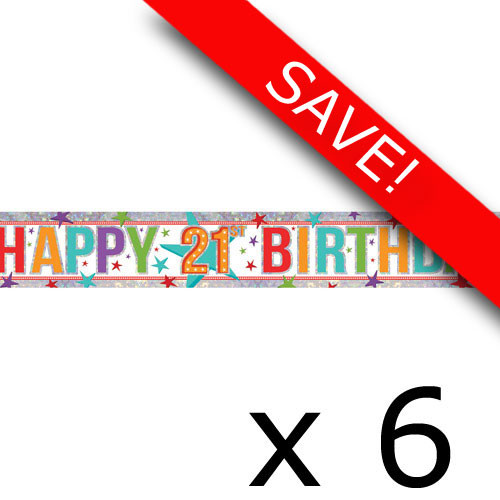 Pack of 6 21st Birthday Multi Colour Foil Banner - 2.7m (6)