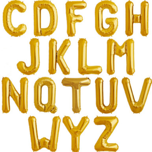 A bargain box containing over 100 16 inch gold letter balloons. A bargain box containing over 100 16 inch gold letter balloons.