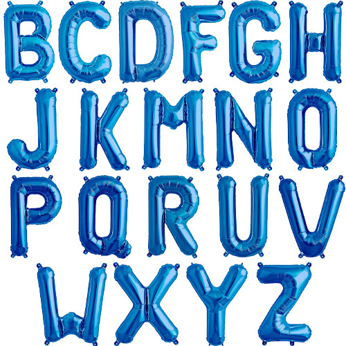 A bargain box containing over 100 16 inch blue letter balloons. A bargain box containing over 100 16 inch blue letter balloons.
