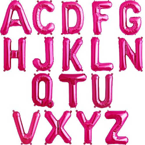 A bargain box containing over 100 16 inch magenta letter balloons.