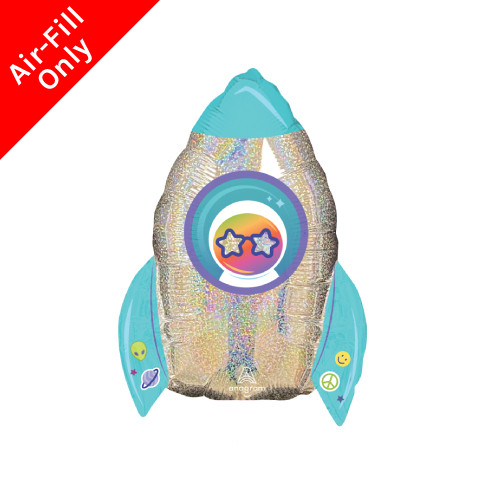 A 12 inch Outer Space Rocket Holographic Foil Balloon, manufactured by Anagram. A 12 inch Outer Space Rocket Holographic Foil Balloon, manufactured by Anagram.