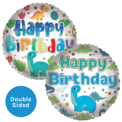 An 18 inch Happy Birthday Cute Dinos Foil Balloon, manufactured by Sensations.