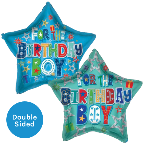 A 19 inch For the Birthday Boy Blue Star Foil Balloon, manufactured by Sensations.