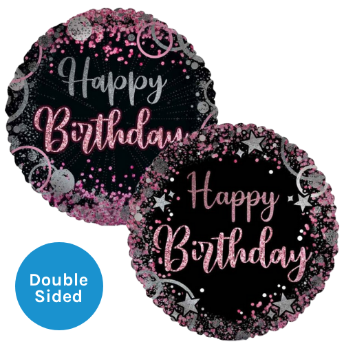 An 18 inch Happy Birthday Rose Gold & Silver Foil Balloon, manufactured by Sensations.