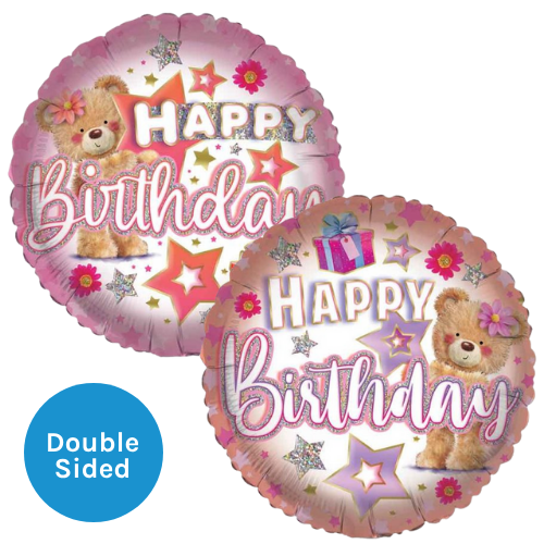 An 18 inch Happy Birthday Teddy Stars Foil Balloon, manufactured by Sensations.