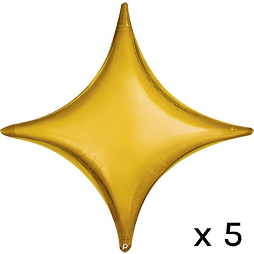 A Pack of 5 Gold 30" Starpoint Foil Balloons, manufactured by Prima. A Pack of 5 Gold 30" Starpoint Foil Balloons, manufactured by Prima.