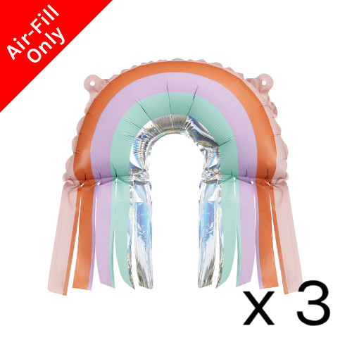 A Pack of 3 13 inch Rainbow Foil Balloons with Fringes used for garlands, manufactured by PartyDeco.