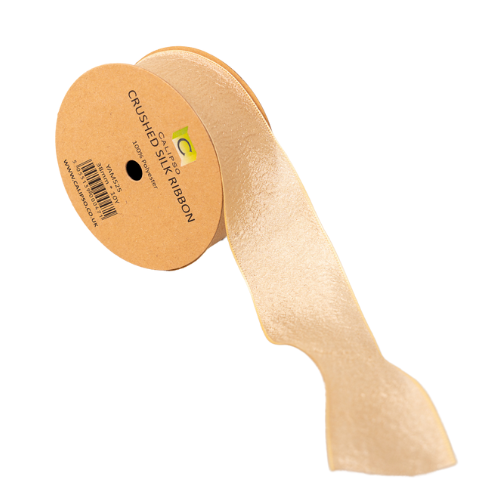 A spool of Coffee Crushed Silk Ribbon, measuring approx. 9m.