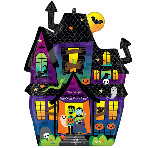 A 27 inch Halloween Haunted Manor SuperShape Foil Balloon, manufactured by Anagram.