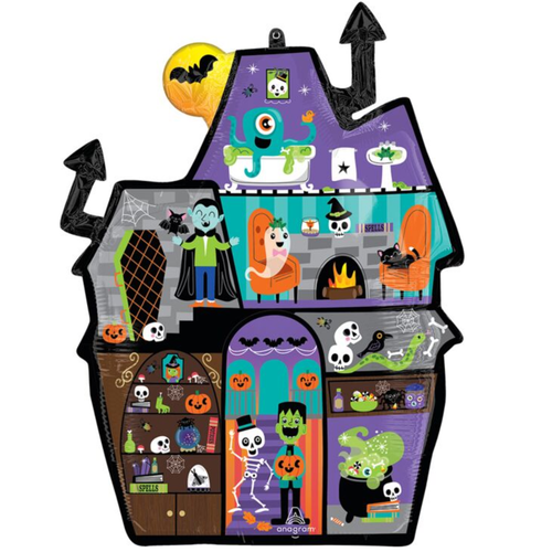 A 27 inch Halloween Haunted Manor SuperShape Foil Balloon, manufactured by Anagram.