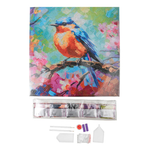 A Spring Robin Crystal Art Canvas Kit,  30cm x 30cm