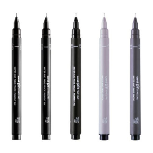 A Set of 5 Fine & Delicate Pens, manufactured by Uni-Ball.