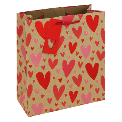 A Kraft Heart Print Gift Bag. A Kraft Heart Print Gift Bag.