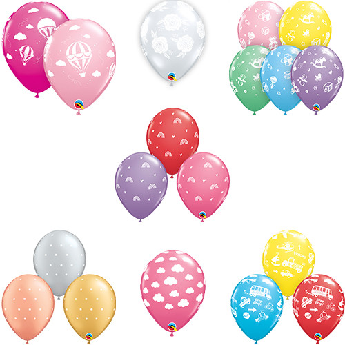 A Qualatex 11" themed printed latex balloons bargain box. A Qualatex 11" themed printed latex balloons bargain box.