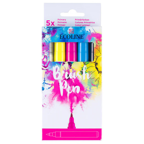 A pack of 5 Ecoline Primary Brush Pens, manufactured by Royal Talens. A pack of 5 Ecoline Primary Brush Pens, manufactured by Royal Talens.