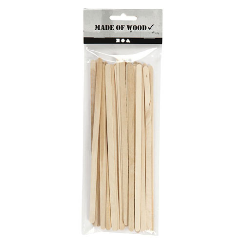A pack of 30 Wooden Ice Lolly Sticks measuring 19cm x 6mm.