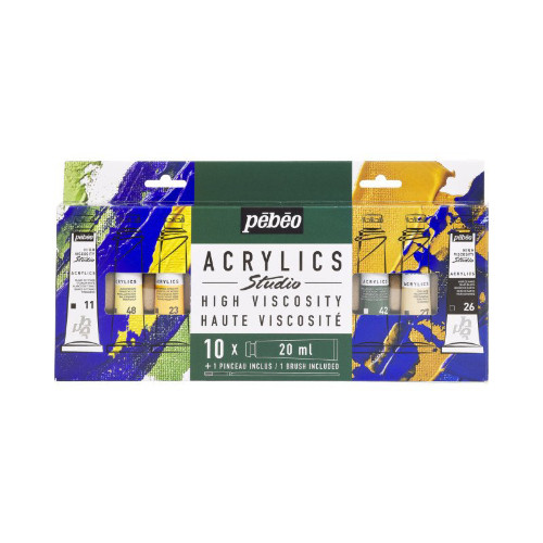 A 10 Piece Set of 20ml Studio Acrylic Paint with Paint Brush, manufactured by Pebeo.